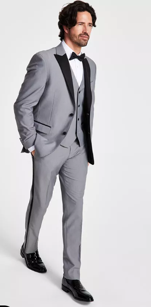 Alfani Men's Slim-Fit White Floral Light Grey Suit Jacket 36R