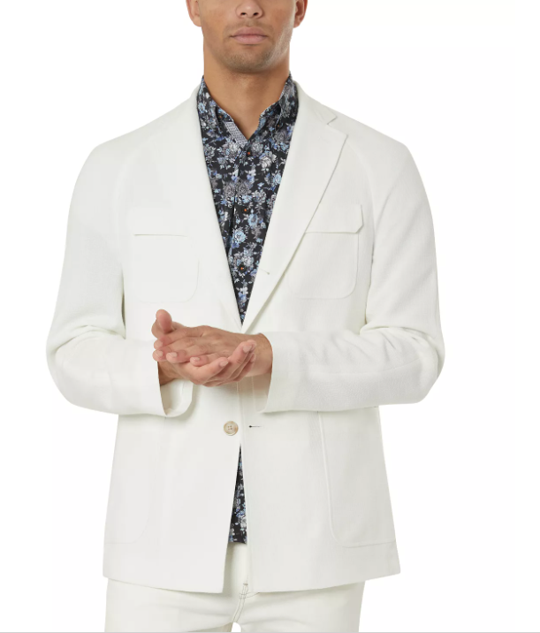 Tallia Mens Slim Fit Textured Sport Coat Blazer White 42L