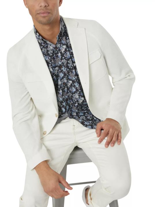 Tallia Mens Slim Fit Sport Coat Blazer White Textured 46L