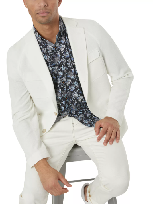 Tallia Mens White Textured Slim-Fit Sport Coat 46R