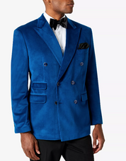 Tayion Collection Men Classic Fit Velvet Jacket Blazer 50R Blue Double Breasted