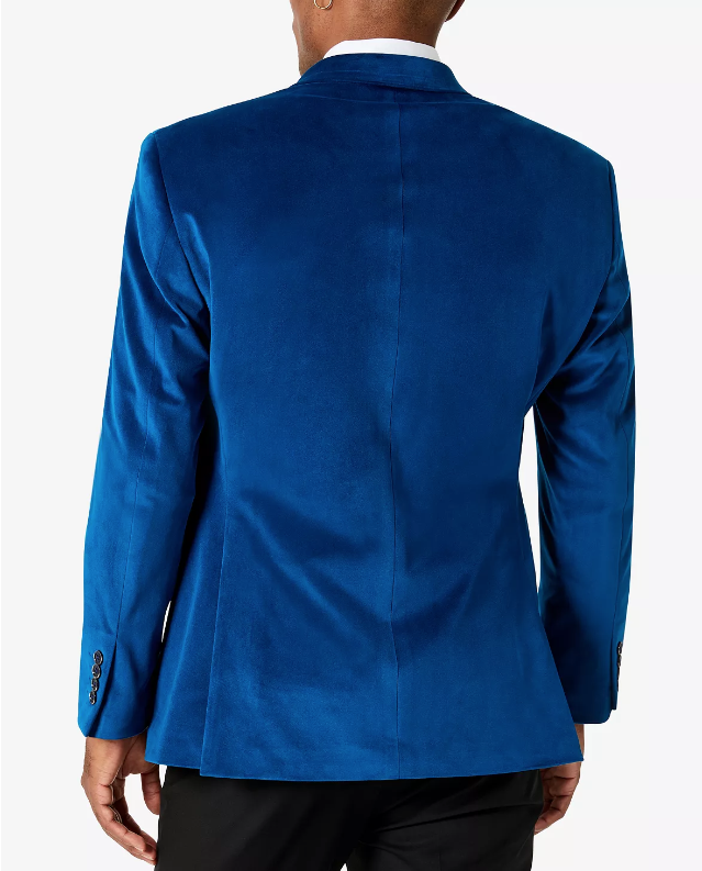 Tayion Collection Men Classic Fit Velvet Jacket Blazer 50R Blue Double Breasted