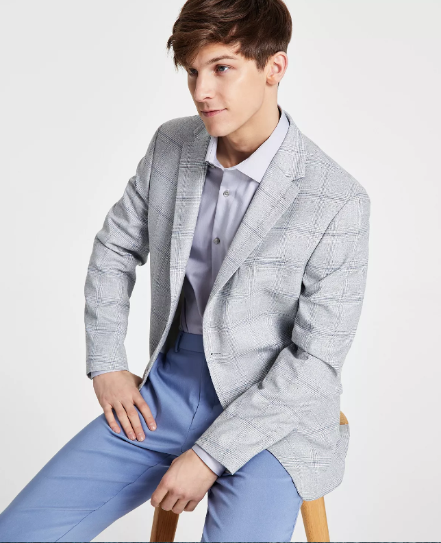 Tommy Hilfiger Mens Modern fit Sport Coat Blazer 36 S Grey Blue Plaid