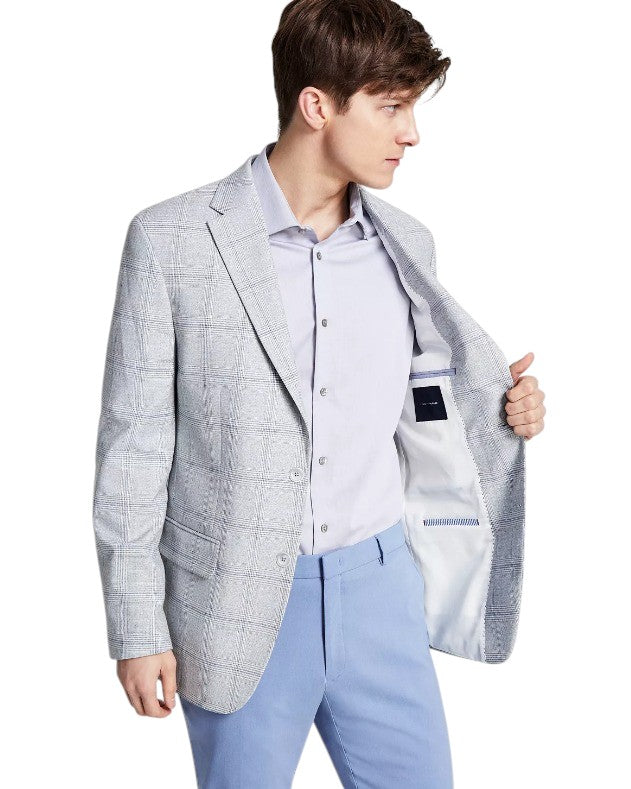 Tommy Hilfiger Mens Modern fit Sport Coat Blazer 44 R Light Grey Blue Plaid