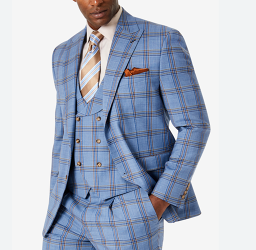 Tayion Classic Fit Wool Blend Blue Glen Plaid Suit Jacket 44L