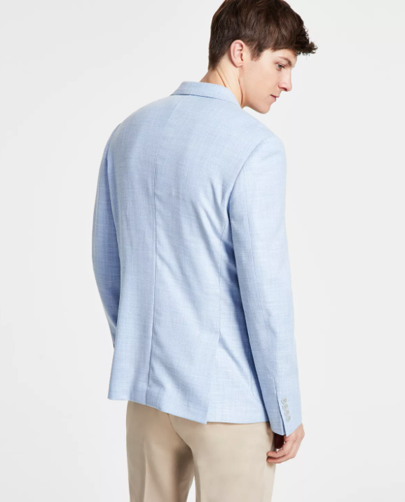 Calvin Klein Mens Slim fit Sport Coat Blazer 40 L Light Blue Solid Stretch