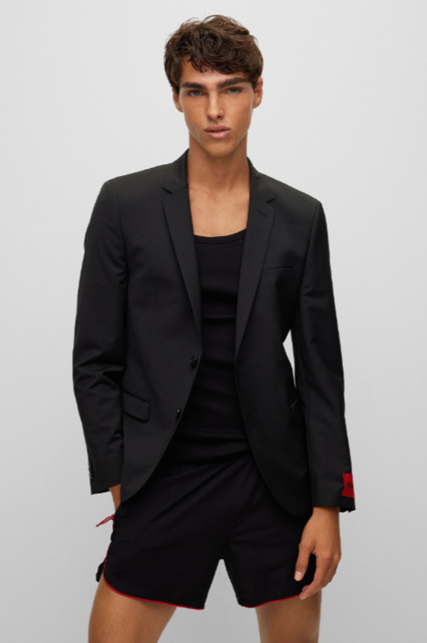 Hugo Mens Slim fit Suit Jacket Blazer 42 S Black Solid Stretch