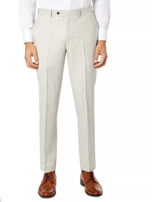 Tallia Men's Slim Fit Wool Suit Dress Pants Light Grey Tan Stripe 30 X 32