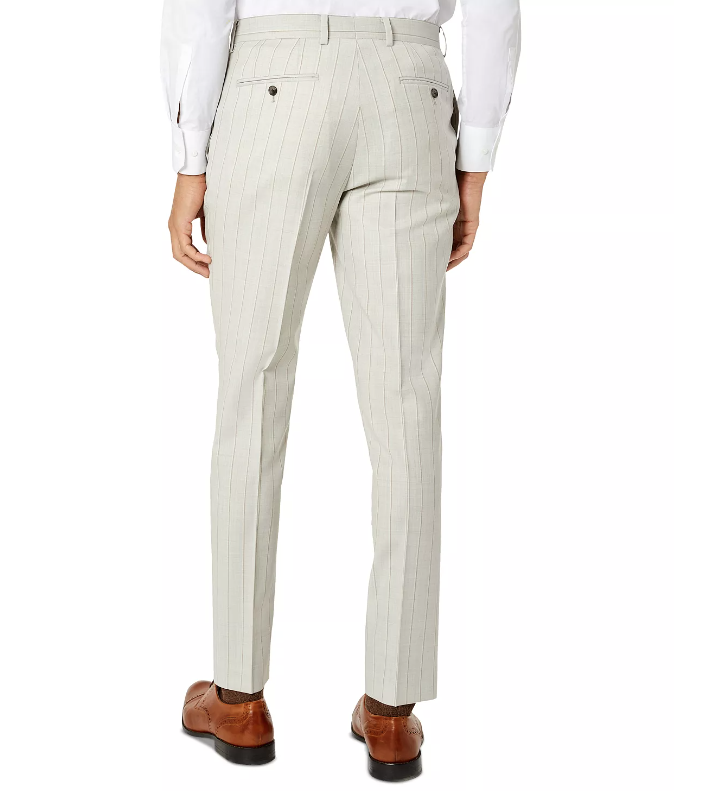 Tallia Men's Slim Fit Wool Suit Dress Pants Light Grey Tan Stripe 30 X 32