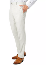 Tallia Men's Slim Fit Wool Suit Dress Pants Light Grey Tan Stripe 30 X 32