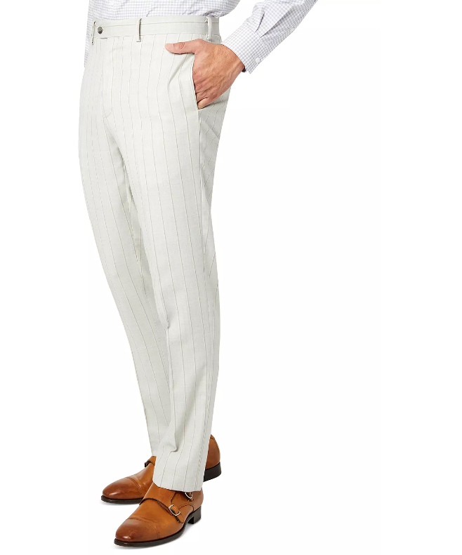 Tallia Men's Slim Fit Wool Suit Dress Pants Light Grey Tan Stripe 30 X 32