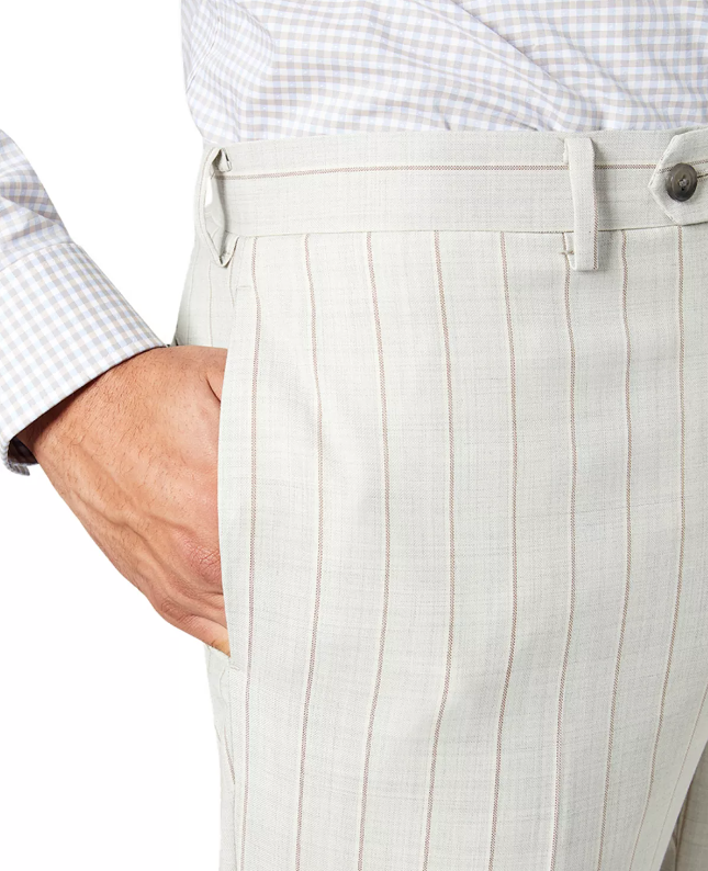 Tallia Men's Slim Fit Wool Suit Dress Pants Light Grey Tan Stripe 30 X 32
