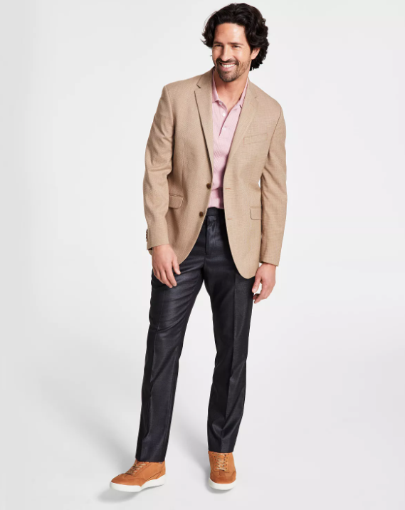 Kenneth Cole Mens Slim Fit Tan Check Sport Coat 40R