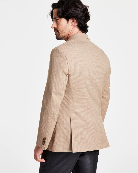 Kenneth Cole Mens Slim Fit Tan Check Sport Coat 40R