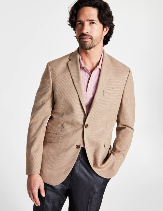 Kenneth Cole Mens Slim Fit Tan Check Sport Coat 40R