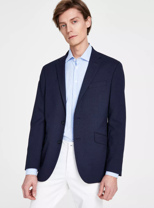 Kenneth Cole Reaction Mens Slim Fit Patterned Sport Coat Blue 42R