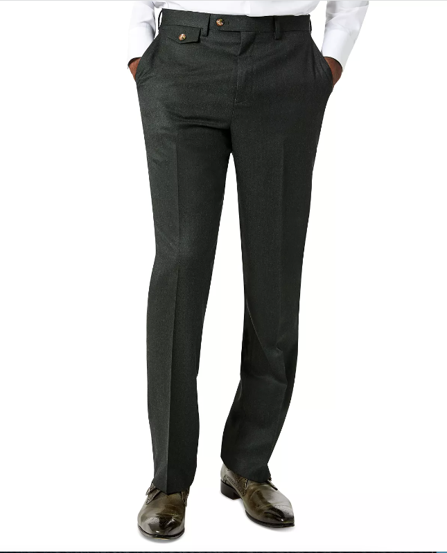 Tayion Mens Classic-Fit Wool Suit Dress Pants Green Flannel 34 x 32
