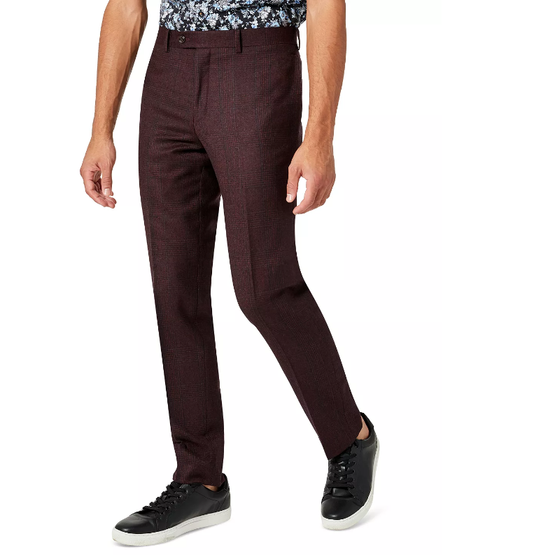 Tallia Men's Slim-Fit Red Plaid Wool Suit Pants 32 x 30