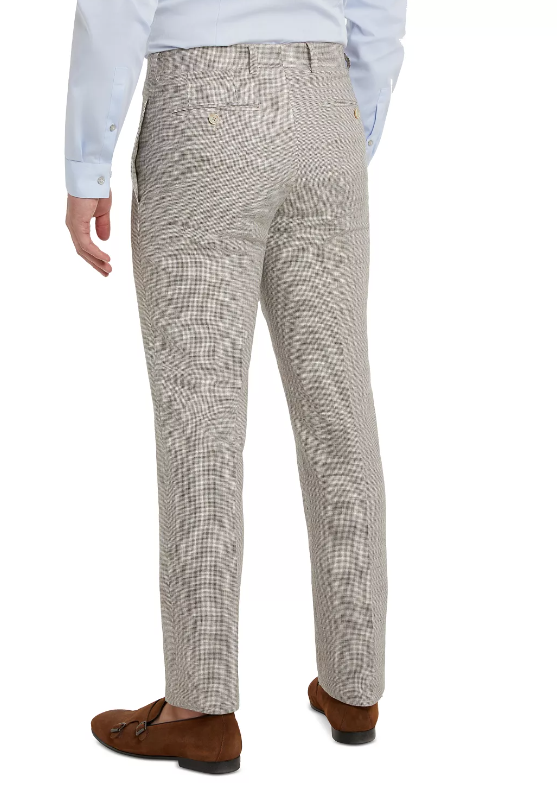 Tallia Men's Slim Fit Taupe Houndstooth Suit Separate Dress Pants 32 x 30