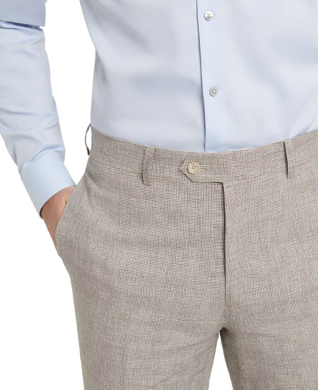 Tallia Men's Slim Fit Taupe Beige Houndstooth Dress Pants 30 x 30