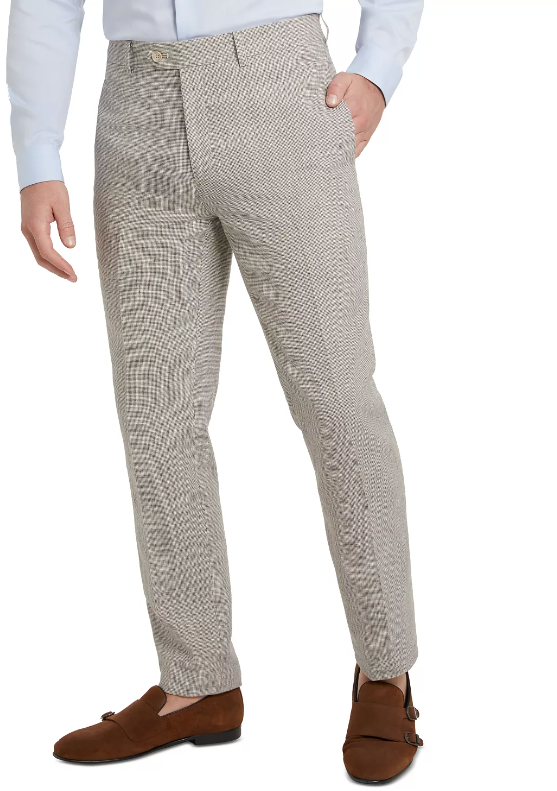 Tallia Mens Slim-Fit Houndstooth Dress Pants Tan 30 x 32