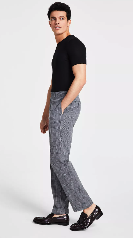 slim fit dress slacks Calvin Klein Mens Slim Fit Plaid Performance Dress Pants Grey 40 x 30 –  Bristol Apparel Co
