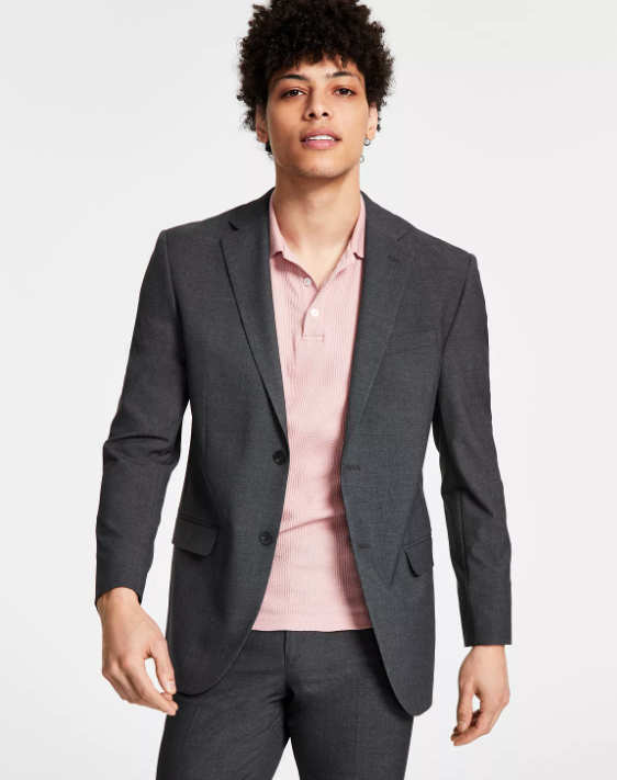 DKNY Mens Modern fit Suit Jacket Blazer 46 S Charcoal Grey Solid Stretch