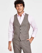 Bar Iii Men's Slim Fit Check Suit Separate Vest Burgundy Black Check Medium