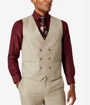 Tayion Collection Men's Classic Fit Wool Suit Vest Tan Large