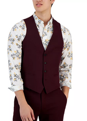 Bar III Mens Slim Fit Burgundy Solid Suit Vest Medium