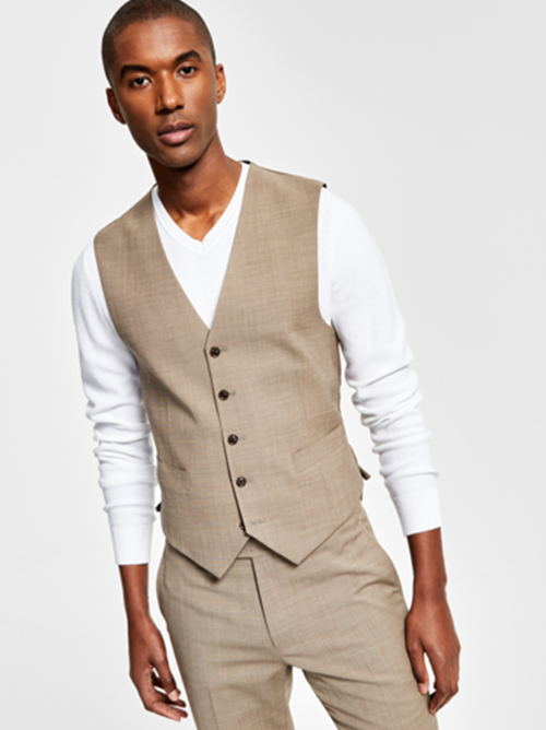 Tommy Hilfiger Mens Modern fit Suit Vest XXL Tan Beige Stretch