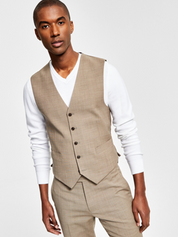 Tommy Hilfiger Mens Modern fit Button-Up Vest Large Beige Solid Stretch