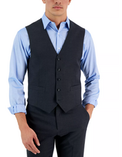Tommy Hilfiger Mens Modern fit Button-Up Vest Medium Dark Grey Solid Stretch