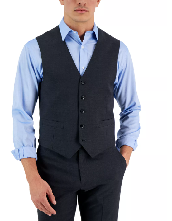 Tommy Hilfiger Mens Modern fit Button-Up Vest Medium Dark Grey Solid Stretch