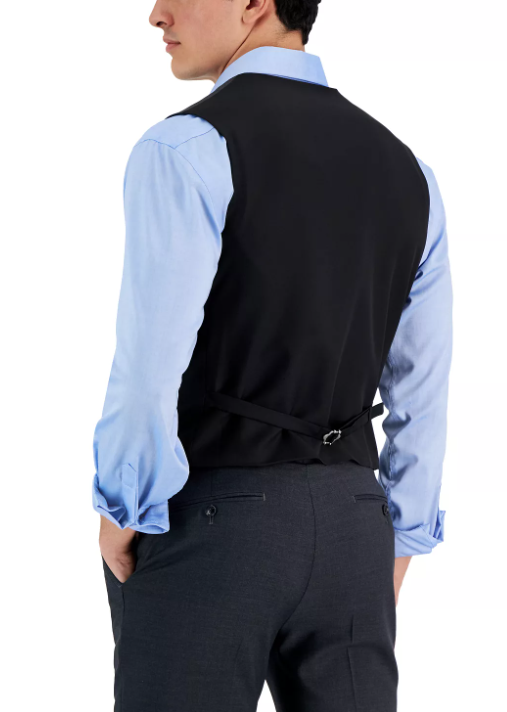 Tommy Hilfiger Mens Modern fit Button-Up Vest Medium Dark Grey Solid Stretch