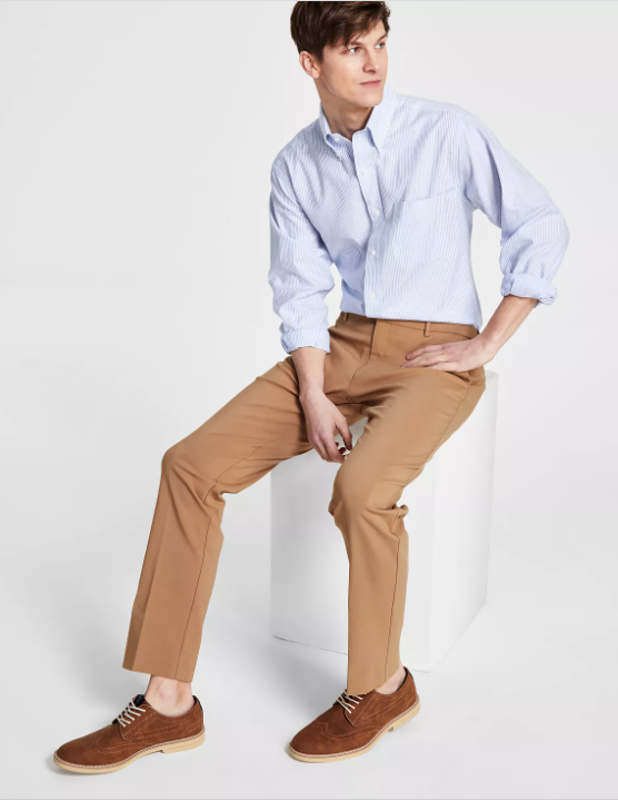 Tommy Hilfiger Mens Modern fit Dress Pants 36 / 30 Beige Solid Stretch