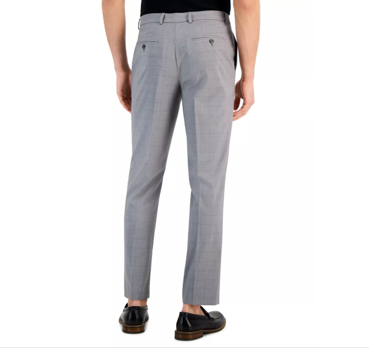 Perry Ellis Portfolio Men's Slim Fit  Windowpane Dress Pants Dark Grey 36 x 30
