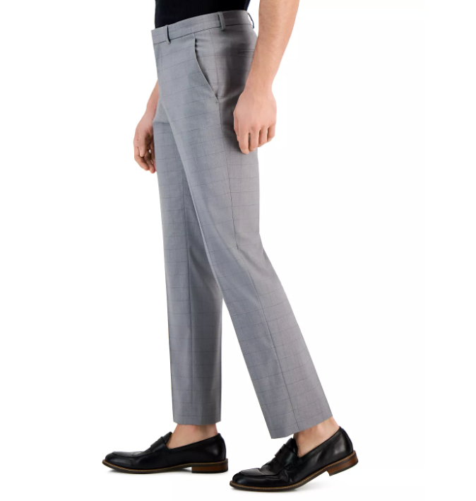 Perry Ellis Portfolio Men's Slim Fit  Windowpane Dress Pants Dark Grey 36 x 30