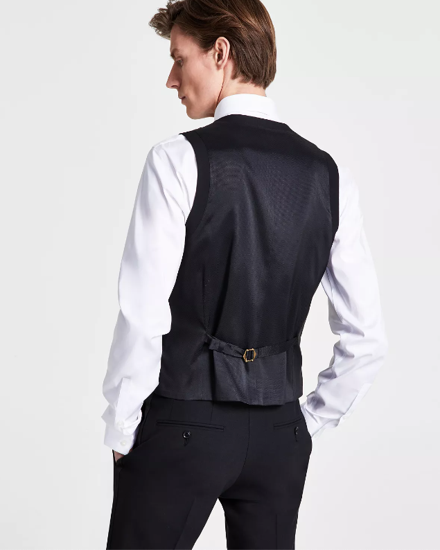 Bar Iii Mens Slim fit Button-Up Tuxedo Vest XL Black Solid