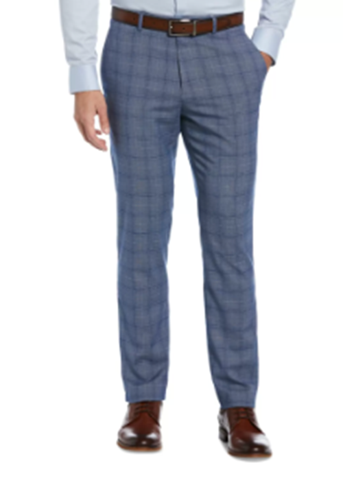 Perry Ellis Men's Slim Fit Blue Plaid Dress Pants 31 x 30