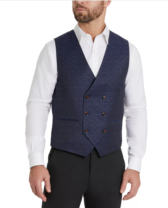 Tayion Collection Men's Classic Fit Jacquard Suit Vest Navy Blue Large