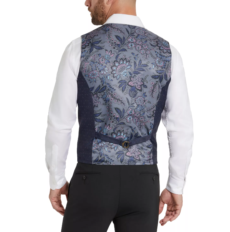 Tayion Collection Men's Classic Fit Jacquard Suit Vest Navy Blue Large