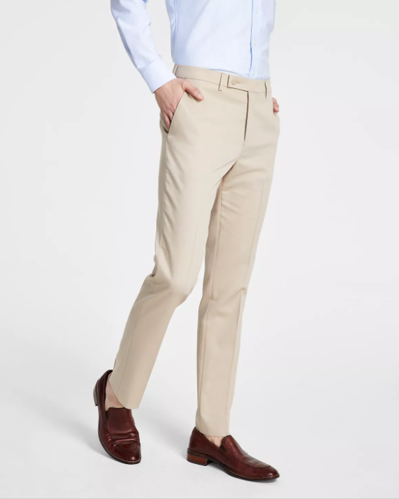 Dkny Mens Modern fit Dress Pants 32 / 32 Beige Solid