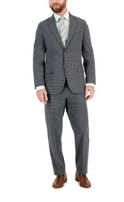 Nautica Mens Modern fit 2 Piece Suit 40 L / 32 Waist Grey Plaid Stretch