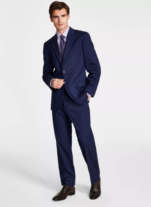 Nautica Men's Modern Fit Bi Stretch Suit 42R / 36 x 32 Navy Blue Striped