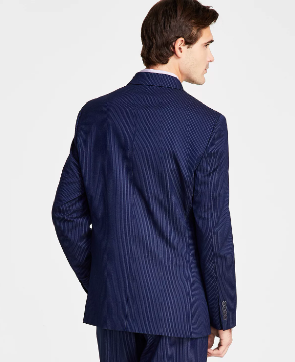 Nautica Men's Modern Fit Bi Stretch Suit 42R / 36 x 32 Navy Blue Striped