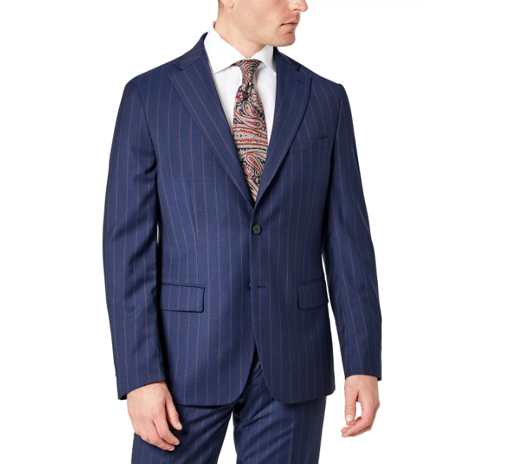 Tallis Men Slim Fit Wool Navy Burgundy Stripe Suit Jacket 48R