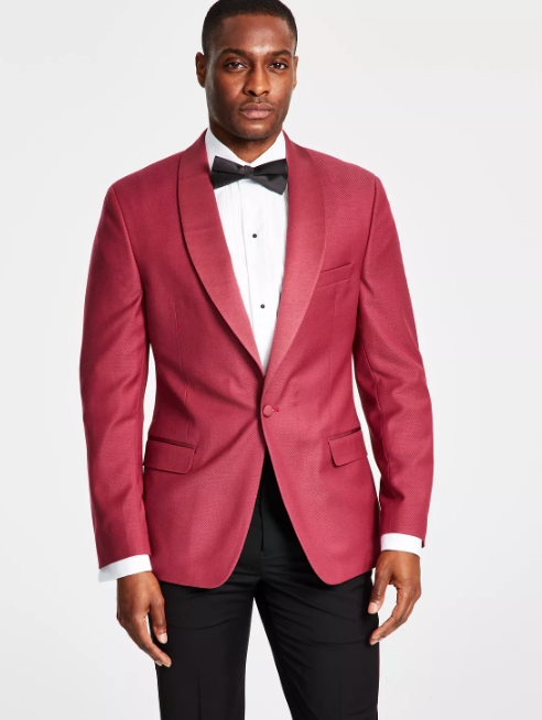 Alfani Mens Slim Fit White Floral Medallions Dusty Rose Red Suit Jacket 44S