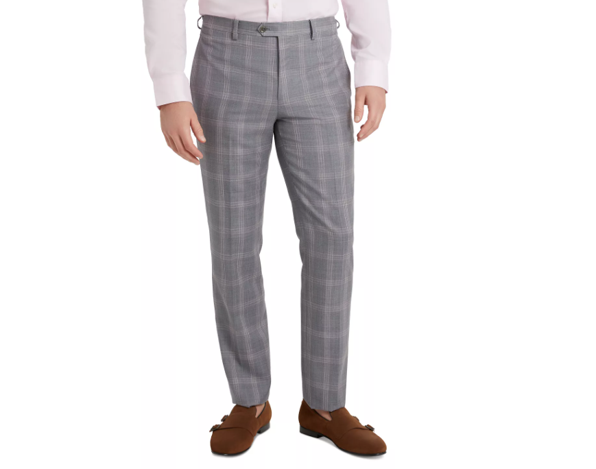 Tallia Slim-Fit Plaid Wool Suit Grey Pink 34 x 30