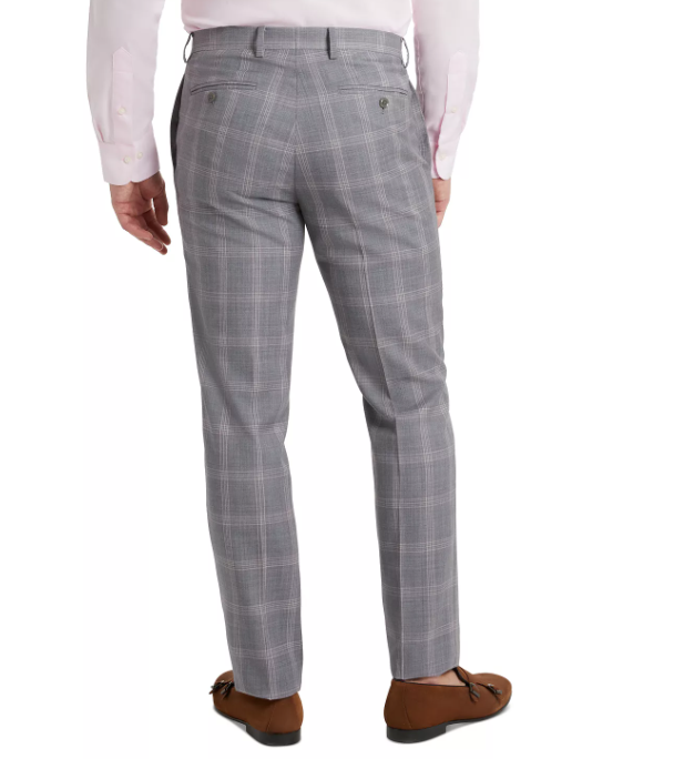 Tallia Mens Slim Fit Dress Pants Plaid Grey pink 36 x 32
